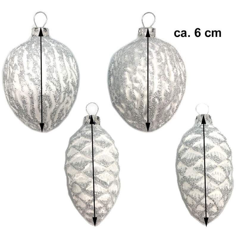 Thüringer Glasdesign Zapfen & Nüsse Set 4-tlg. | 6 cm | Weiß