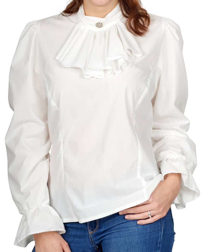 Jabot-Bluse mit Rüschen für Damen - Ecru