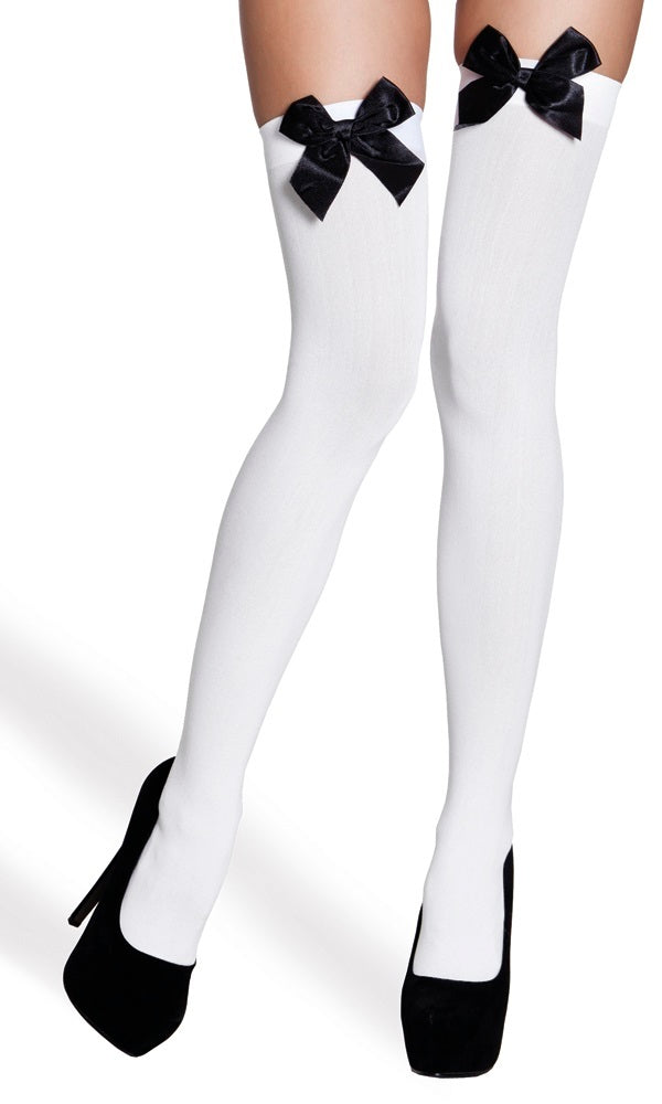 Halterlose Strümpfe mit Satinschleife | Weiß Schwarz