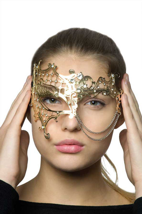 Halb Augenmaske Electra - Gold mit Strass und Kettchen