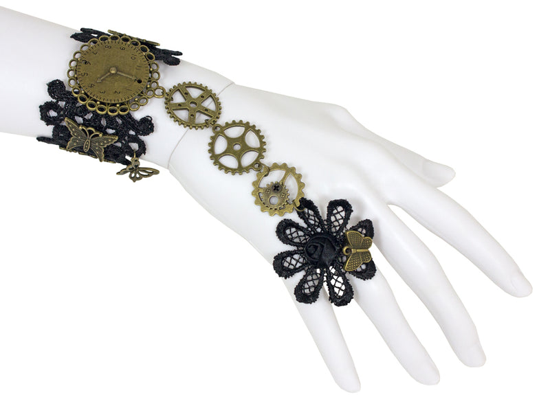 Steampunk Manolette Spitzen Armband - Schwarz Gold
