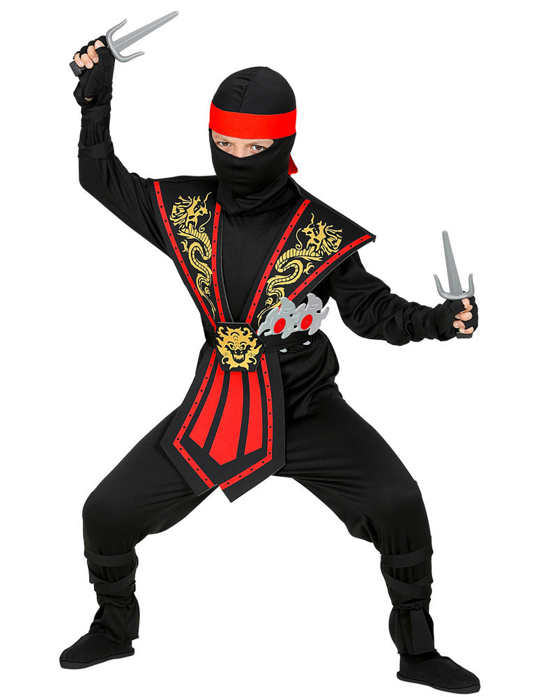 Ninja Kostüm mit Zubehör für Kinder | Rot Schwarz