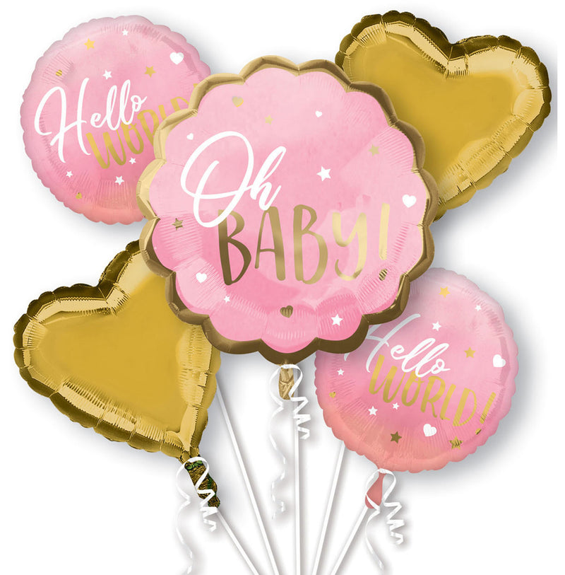 "Hello World!" Folienballon Bouquet - Rosa / Gold