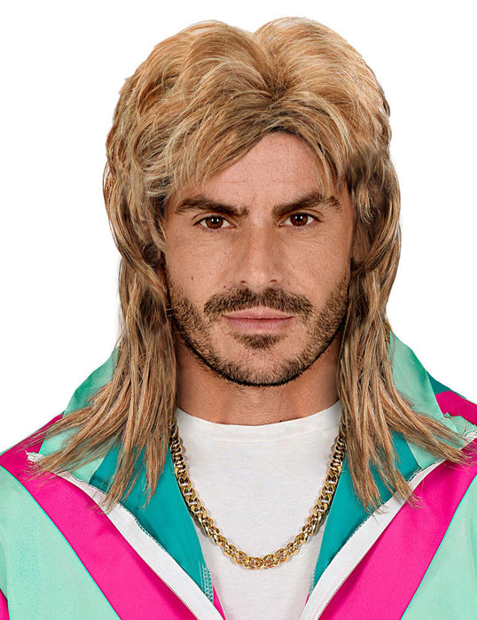 80er Jahre Rockstar Vokuhila Perücke | Dunkelblond