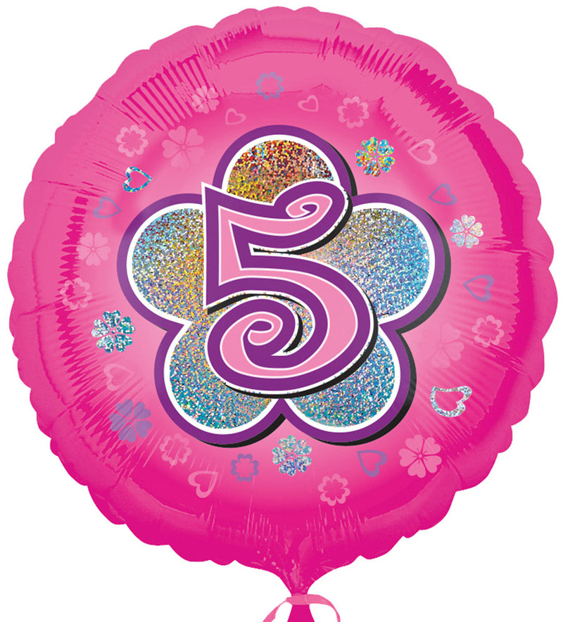 ABC18 Folienballon"5" Blumen | Ø 43 cm Pink