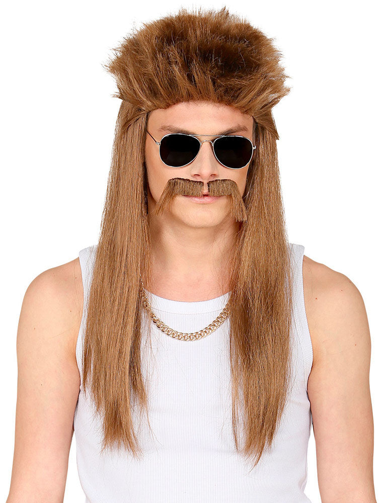 80er Jahre Perücke "Redneck" mit Schnurrbart | Rotbraun