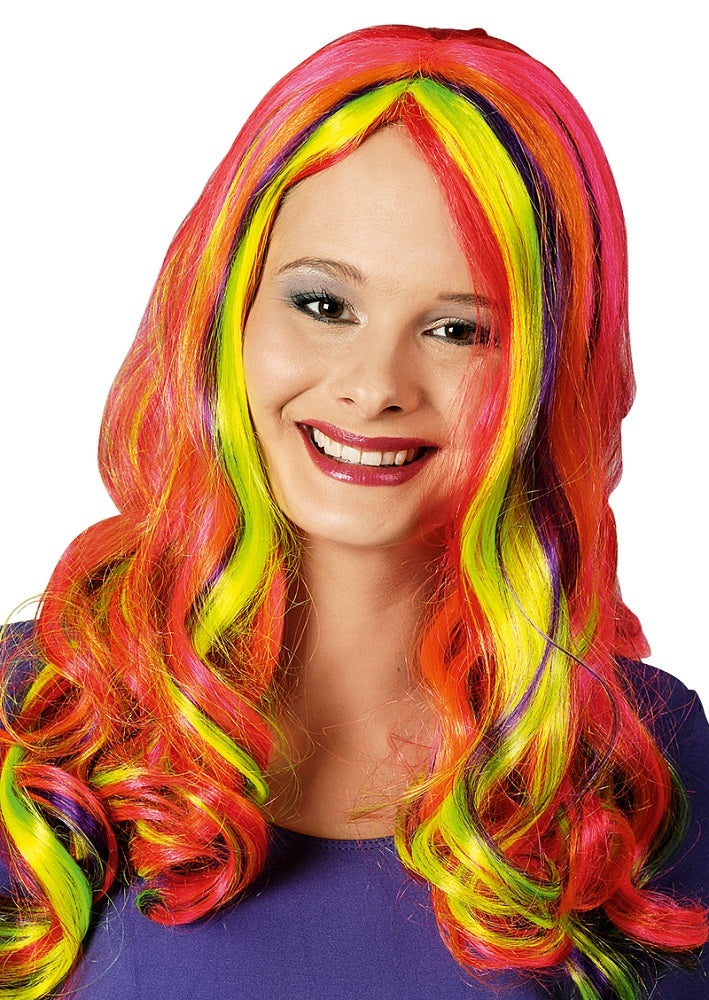 Cosplay Langhaar Perücke Nicki für Damen - Rot mit bunten Strähnen