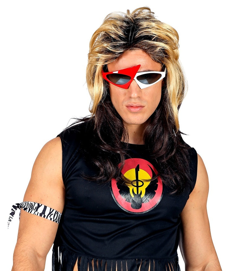 80er Jahre Rockstar Vokuhila Perücke | Blond Braun