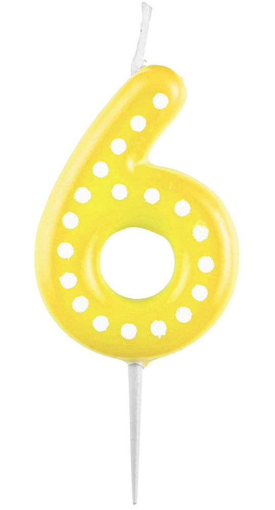 Zahlenkerze mit Punkten 6,5cm | Gelb # 6