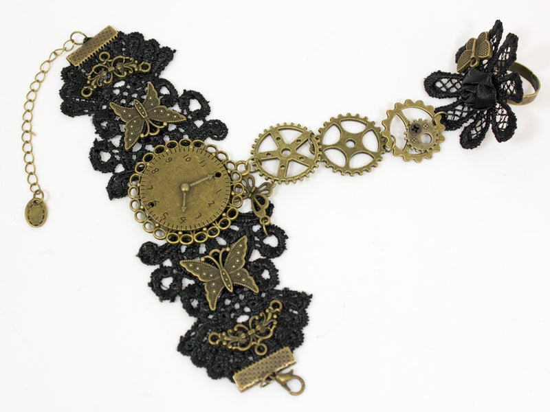 Steampunk Manolette Spitzen Armband - Schwarz Gold