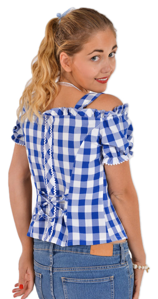 Karo Trachtenbluse Mandy - Blau