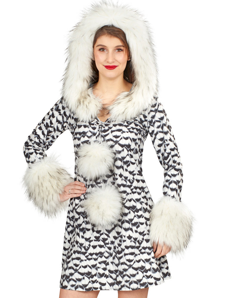 Schnee-Eule Kostüm für Damen - Weiß Schwarz