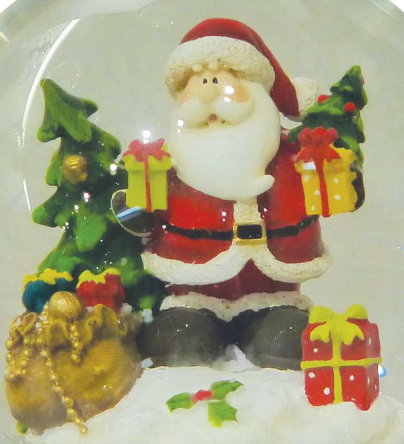 Spieluhr Schneekugel "Weihnachtsmann mit Geschenkesack" Ø 15 cm | 71564