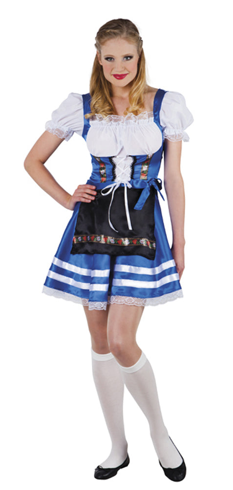 Dirndl Kostümkleid "Madl" mit Schürze für Damen | Blau Weiß
