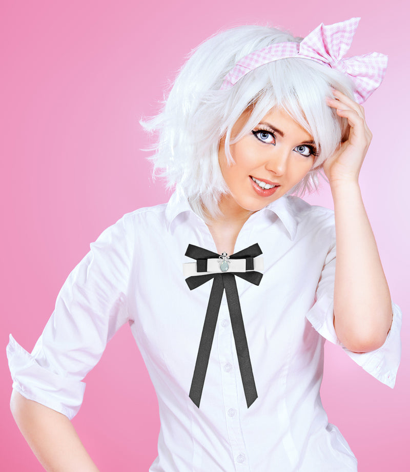 Brosche Barock Schleife mit Krone - Schwarz Weiß