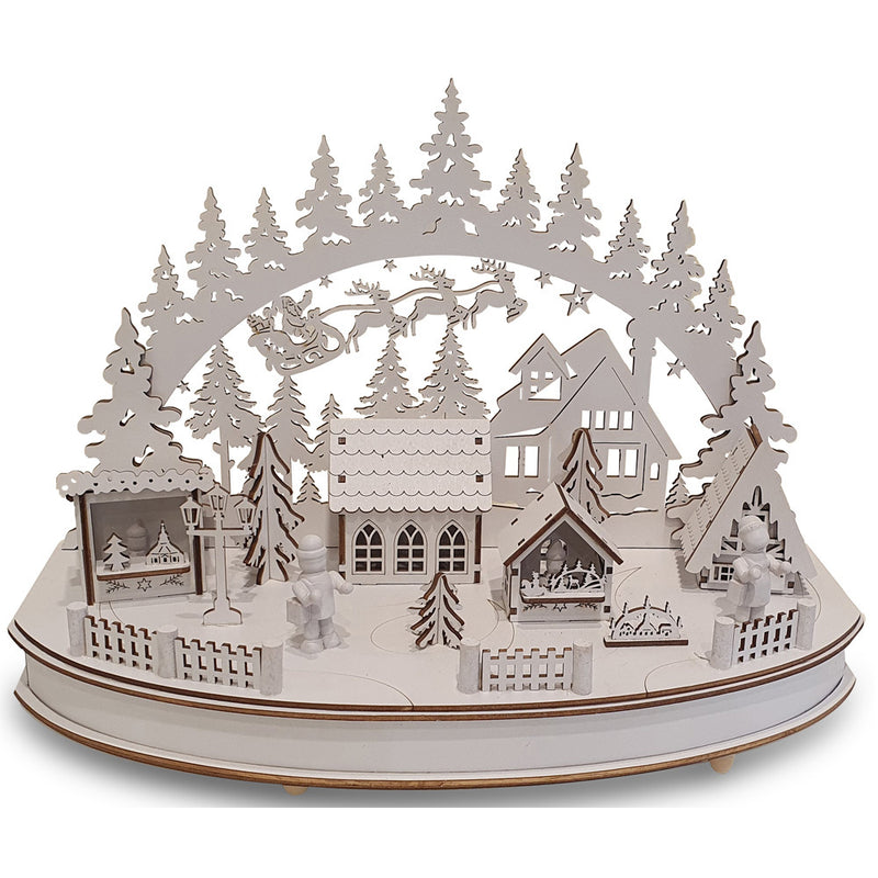 Riffelmacher LED Schwibbogen "Weihnachtsmarkt" mit Timer 36 x 25cm - 76516 | Weiß
