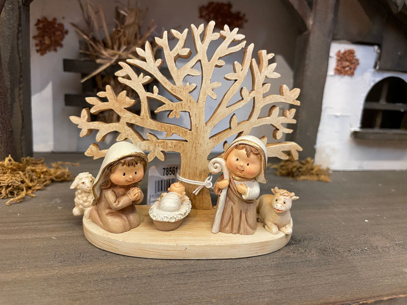 Kinderkrippe mit Baum 12 x 10 cm | 78561 - Weihnachtskrippe Krippenfiguren