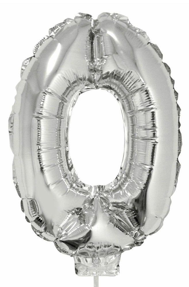 Zahlen Folienballon 41 cm mit Stab - Silber | Dekoration Geburtstag Jahrestag