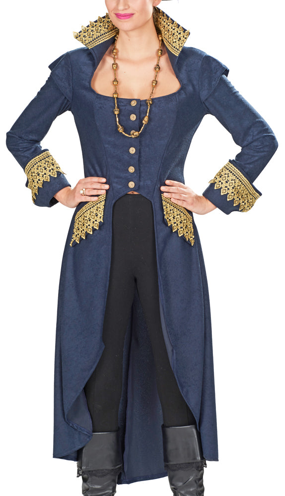 Piraten Mantel für Damen - Dunkelblau / Gold