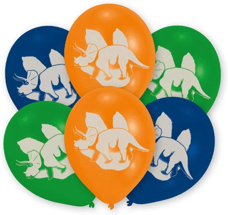 "Dinosaurier" Latexballon Luftballons 27,5 cm - 6 Stück Orange / Grün / Blau