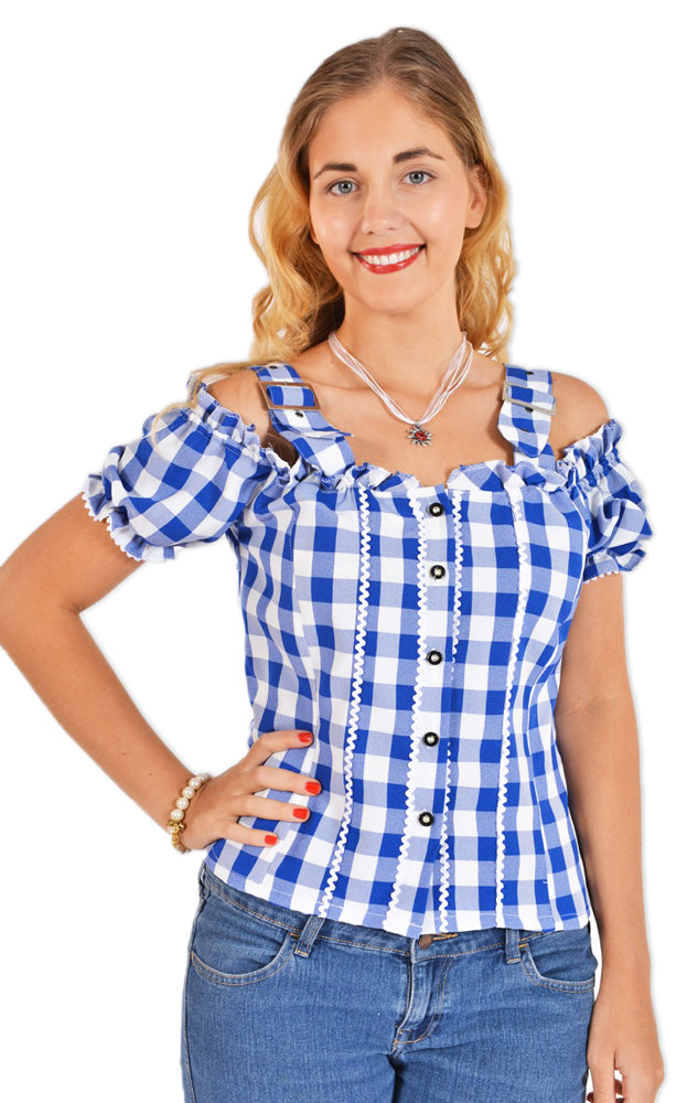 Karo Trachtenbluse Mandy - Blau