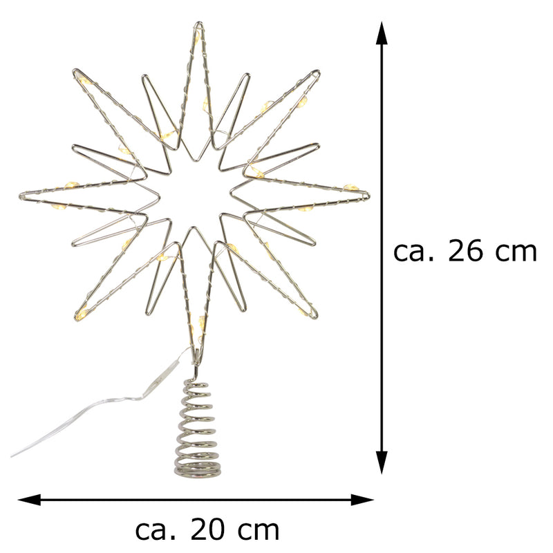Riffelmacher Baumspitze Doppelstern mit LED Beleuchtung 17758 | Silber 20 x 26 cm