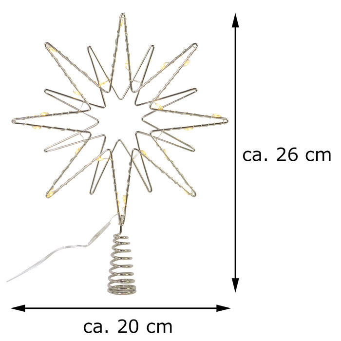 Riffelmacher Baumspitze Doppelstern mit LED Beleuchtung 17758 | Silber 20 x 26 cm
