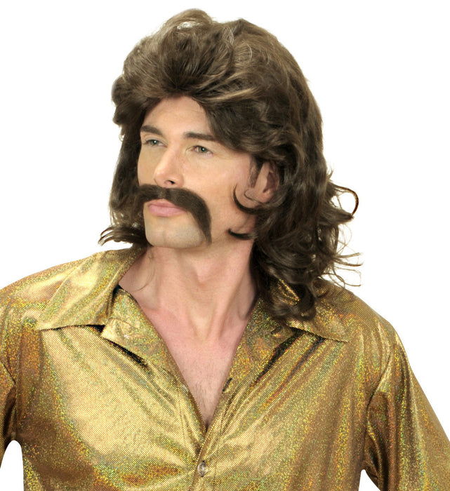 70er Jahre Perücke "Ronny" mit Schnurrbart für Herren - Braun