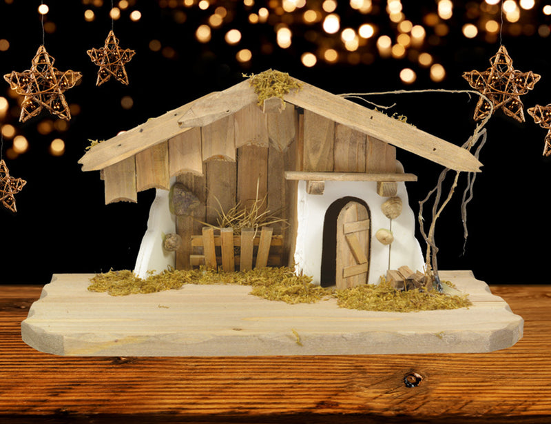 Krippenstall Weihnachtskrippe "Kötzing" 30x16x15cm Naturfarben Hütte | 78103