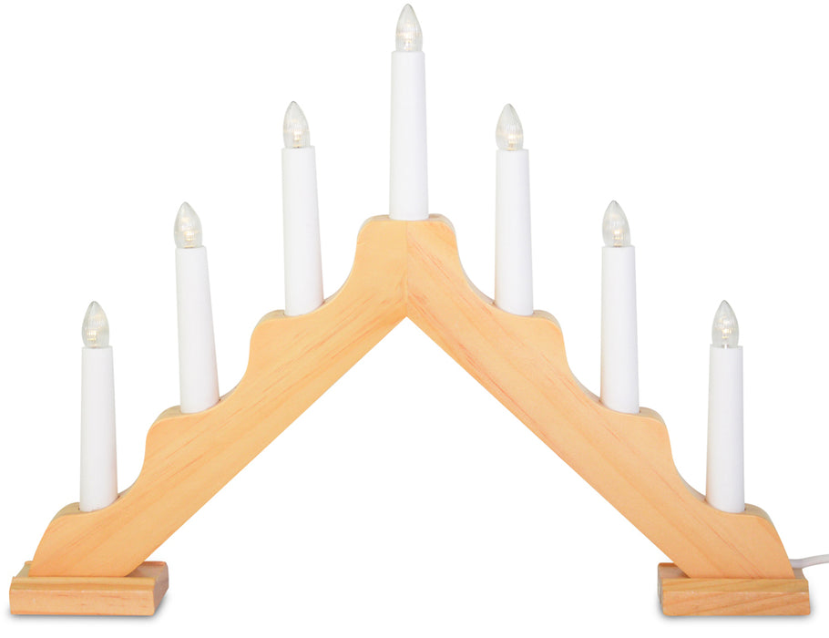 LED Schwibbogen Lichterbogen mit 7 Kerzen 40x5x30cm - Natur | 76042 - Fensterleuchter Holz