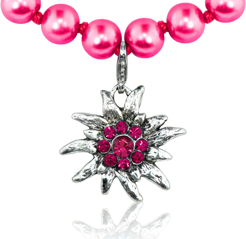 Farbige Perlenkette mit Edelweißanhänger - Pink