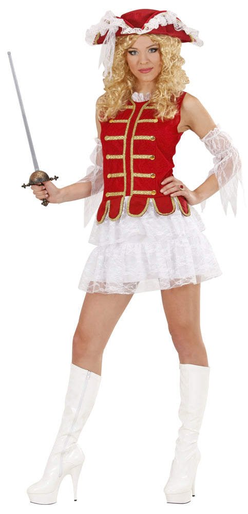 Musketier Girl Kostüm für Damen - Kleid und Hut | Rot Weiß