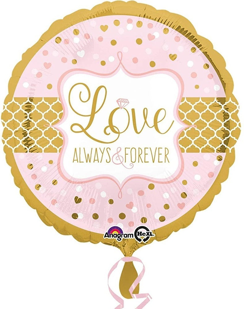 18"/Ø43cm Folienballon "Love - Always & Forever" | Rosa/Gold
