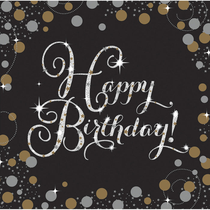Amscan "Sparkling Celebration" 16 Servietten 33 x 33 cm - Schwarz Gold - 9901176 | Partydeko Geburtstag