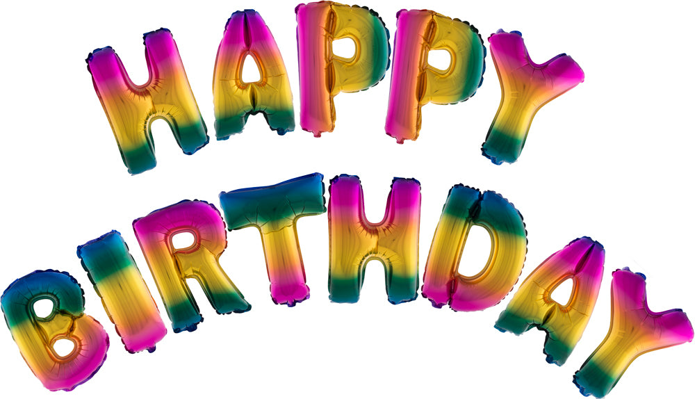 Folienballons Buchstabengirlande Happy Birthday - Regenbogenfarben