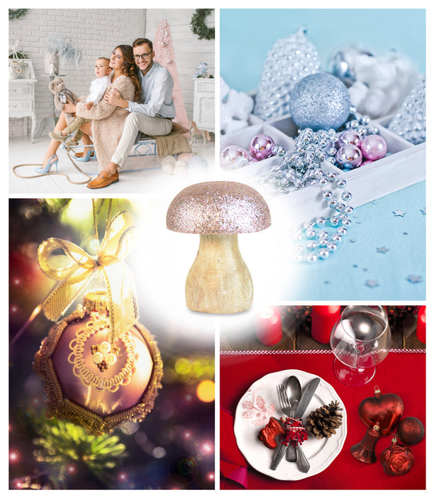 Riffelmacher Dekoration "Pilz" Mangoholz 74584 - 9 cm - Utopiaglitter Rosa