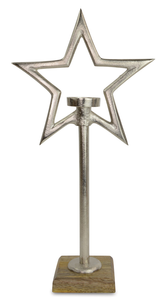 Riffelmacher Kerzenständer Teelichthalter mit Stern 73592 - Natur Silber 44 cm
