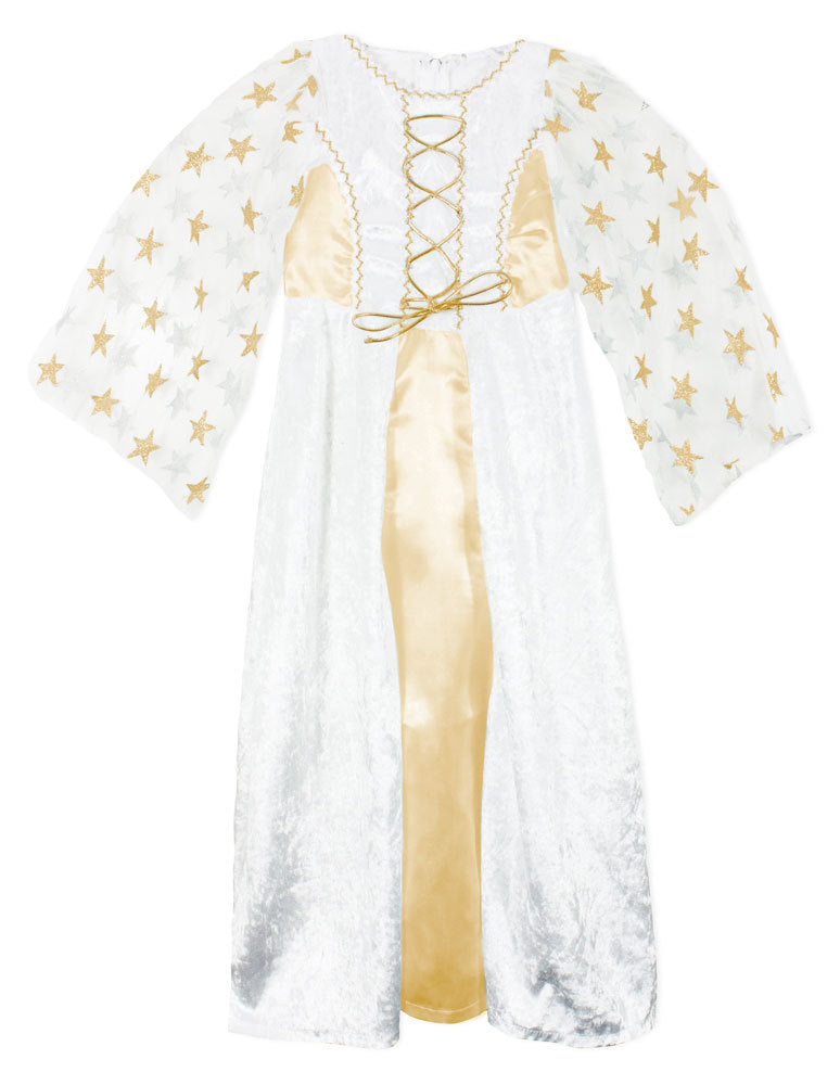 Kinder Engelskostüm "Lea" mit Sternen - Weiß Gold | Christkind Kleid Weihnachten