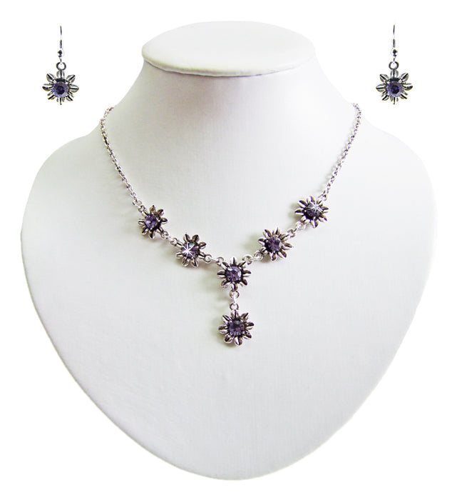Blumen Collier mit Ohrhängern - Lila