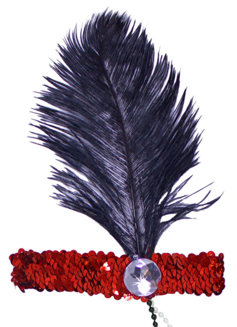 Charleston Feder Stirnband "Kira" - Rot Schwarz