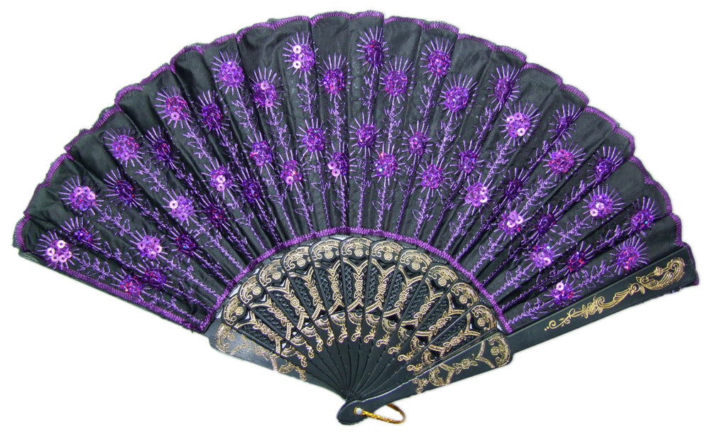 Barock Fächer mit Glitzer Pailletten | Zubehör Party Festival Karneval Kostüm