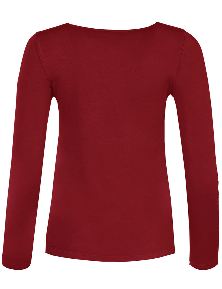 Piz Palü Damen Langarmshirt "Gerach" mit  Hirsch Stickerei  | 010025 - Dunkelrot