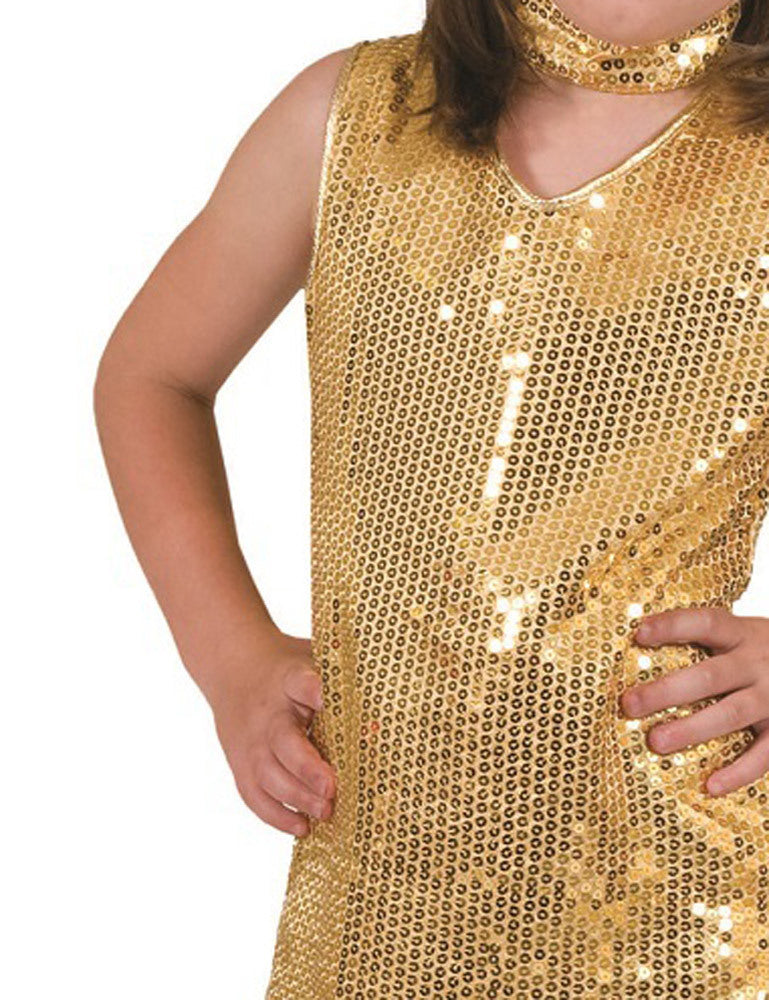 Disco Pailletten Kleid für Mädchen mit Halsband - Gold