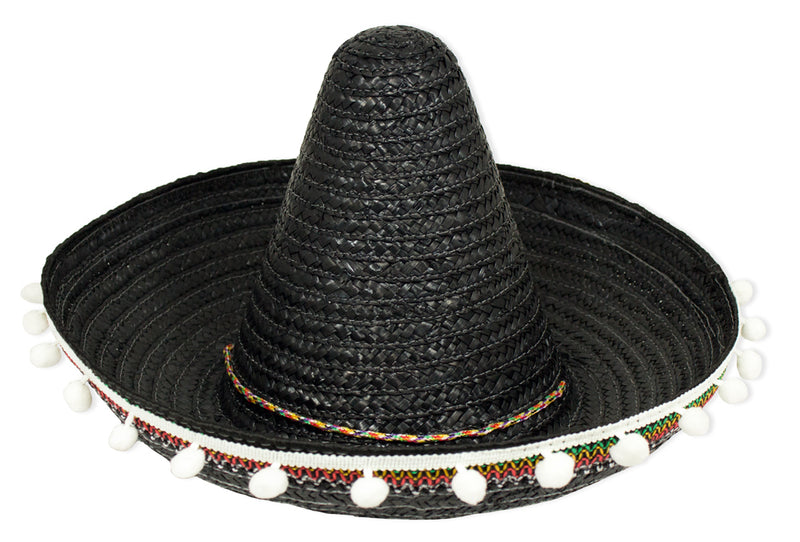 Kinder Mexikaner Sombrero mit Troddeln - Ø 25 cm | Schwarz