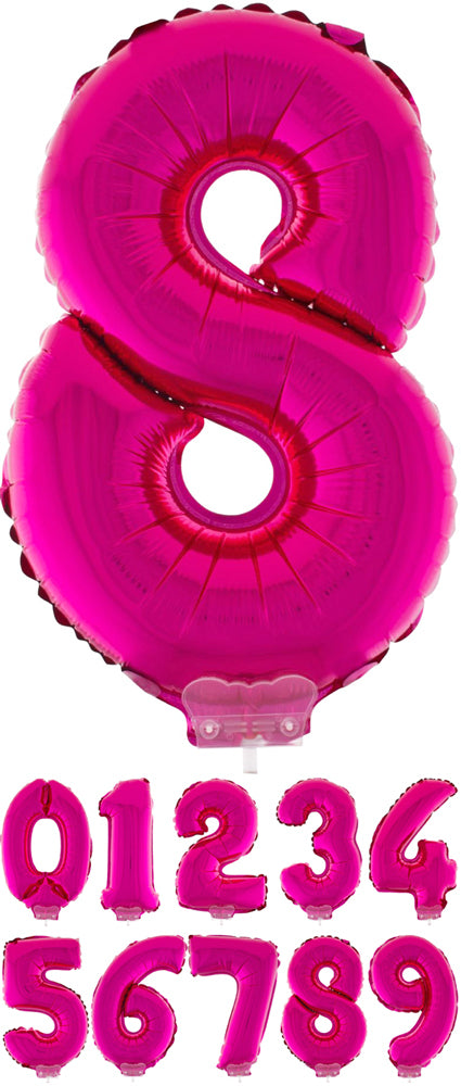 Zahlen Folienballon 41 cm mit Stab - Pink | Dekoration Geburtstag Jahrestag