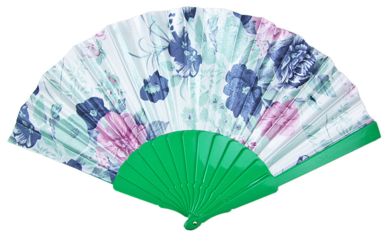 Romantischer Fächer mit Blumendruck - Grün