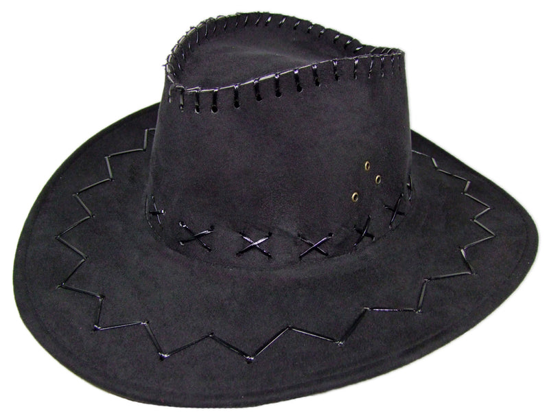 Kinder Cowboyhut mit Ziernähten | Schwarz | Western Hut für Karneval, Fasching & Mottoparty