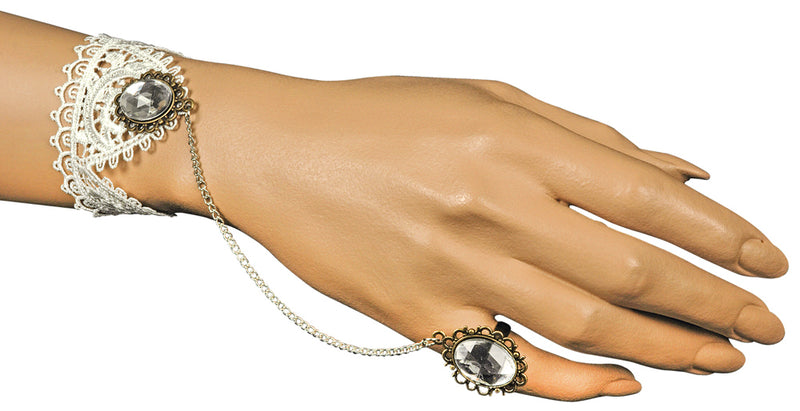 Barock Manolette Spitzen Armband mit Hand Finger Schmuck Weiß