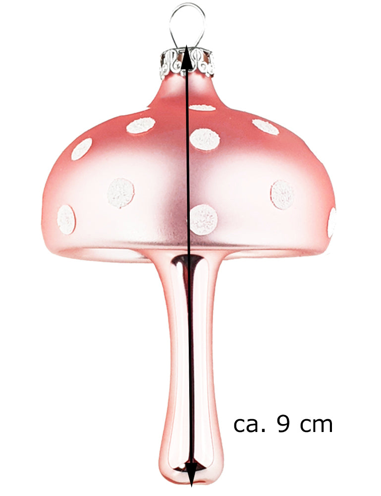Thüringer Glasdesign Glückspilze Anhänger 9 cm (2 Stück) - Rosa Opal | Christbaumschmuck aus Glas