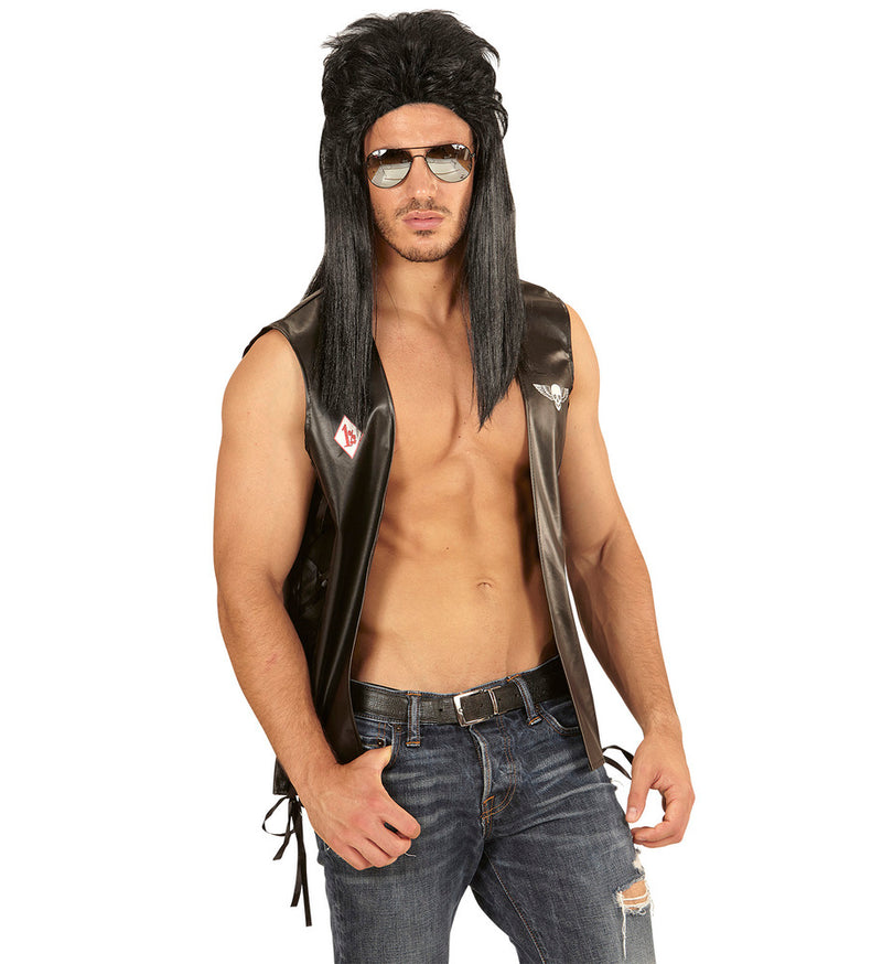 80er Jahre Rockstar Vokuhila Perücke | Schwarz